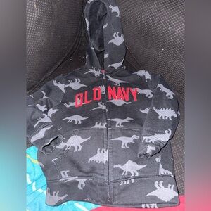 Old Navy Kids Dinosaur Print Hoodie - Black and Gray
